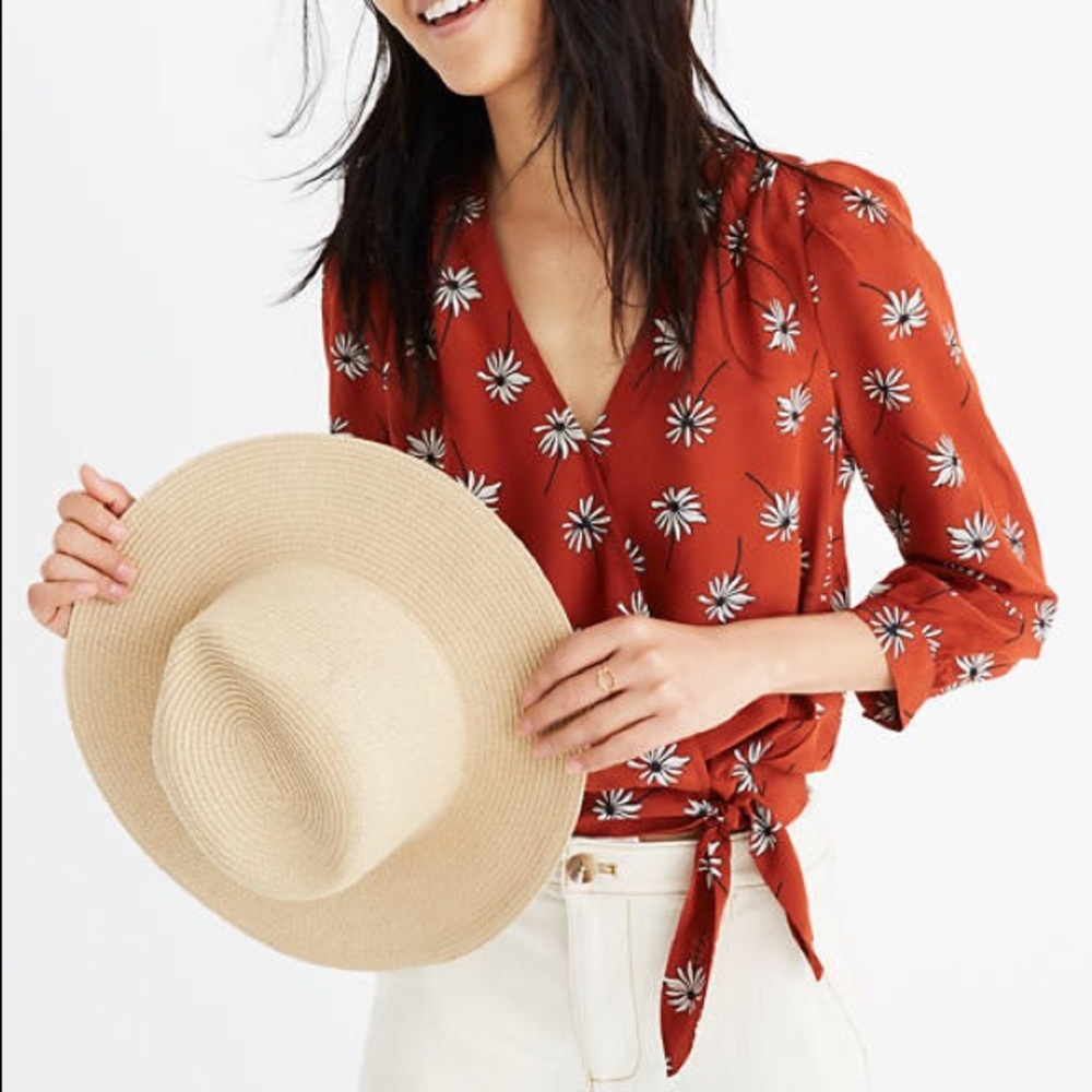 Madewell Silk Wrap Top in Fresh Daisies